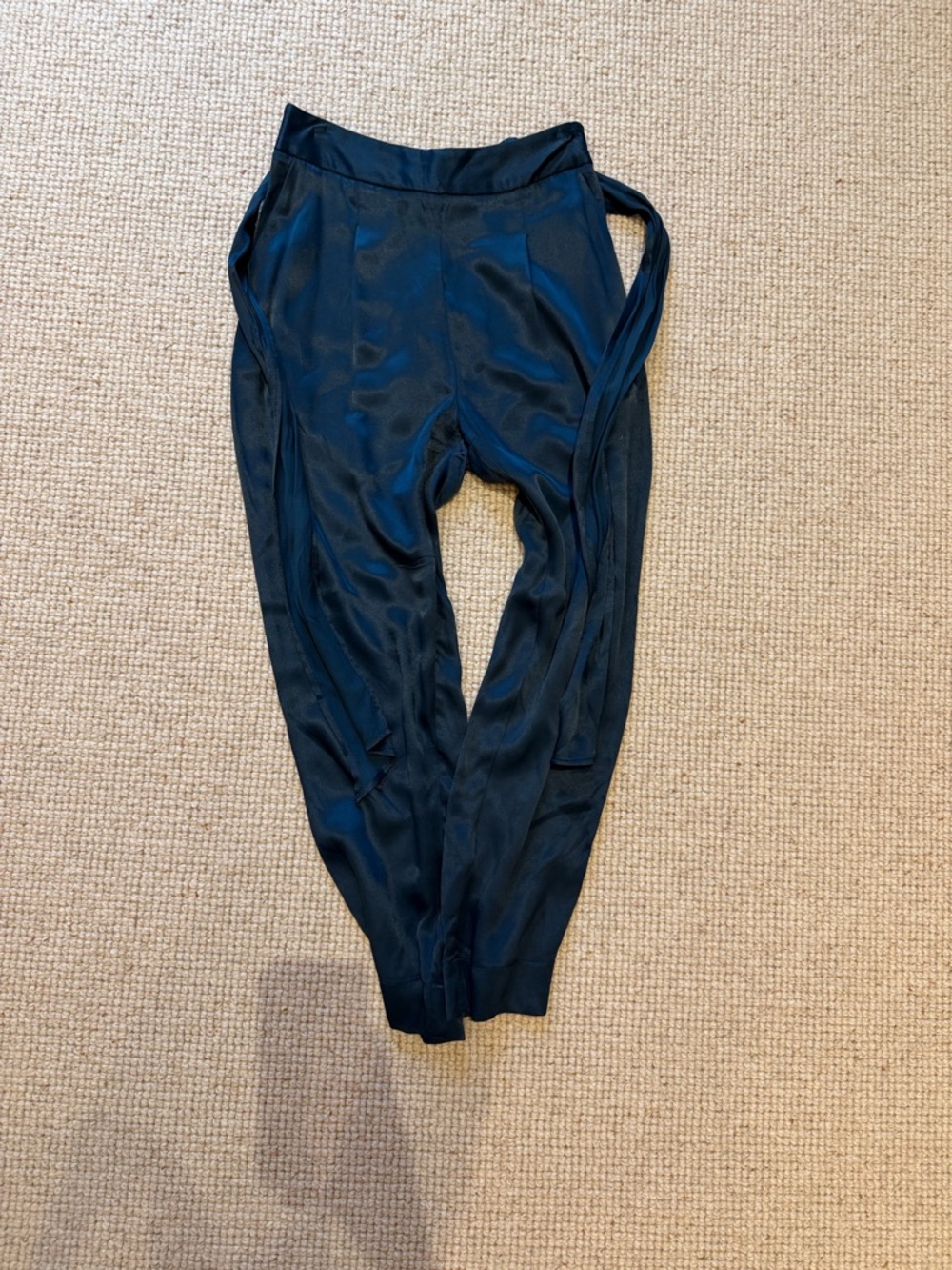 Anthropologie Teal Satin Jogger Trousers